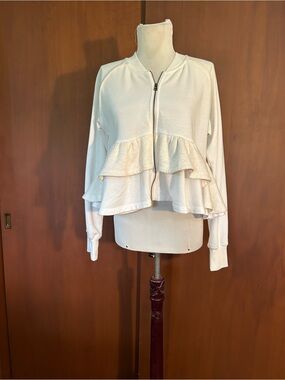 NWT Maeve Cream Zip-Front Ruffled Sweatshirt